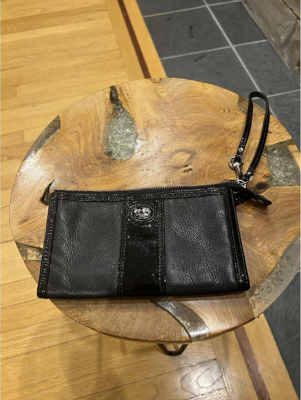 Coach Black Leather Wristlet Clutch